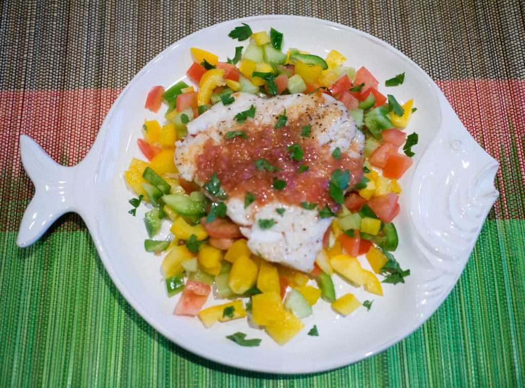 Fish with gazpacho salsa, Little Observationist